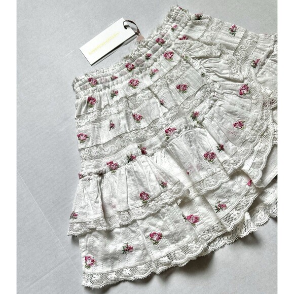 LoveShackFancy Women’s Mini Skirt Cotton Embroidered Lace Size XXS New W Tags - Picture 10 of 16